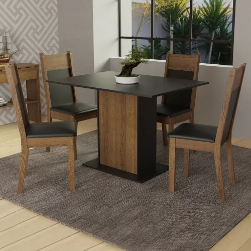 Conjunto Sala de Jantar Madesa Sheila Mesa Tampo de Madeira com 4 Cadeiras Rustic/Preto