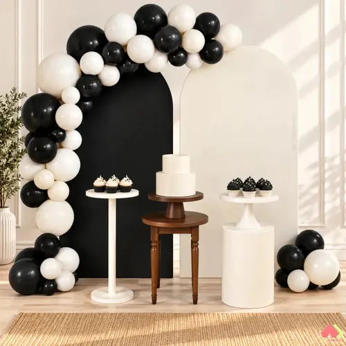 Capa para Painel Romano Decoração de Festa Simples e Barato 2m X 1m - Branco/preto