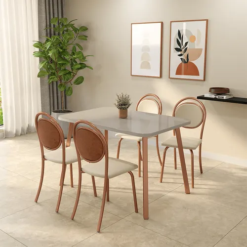 Conjunto Sala de Jantar 4 Cadeiras Lotus Carraro Off White Rosê