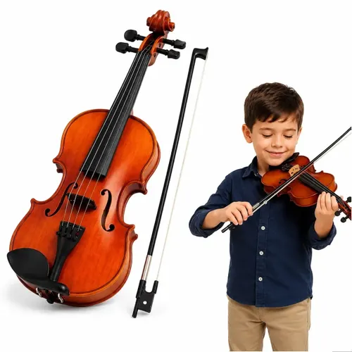 Mini Violino Infantil Brinquedo Musical Instrumento Educativo Iniciante Cordas e Arco Presente Unissex Menino Menina