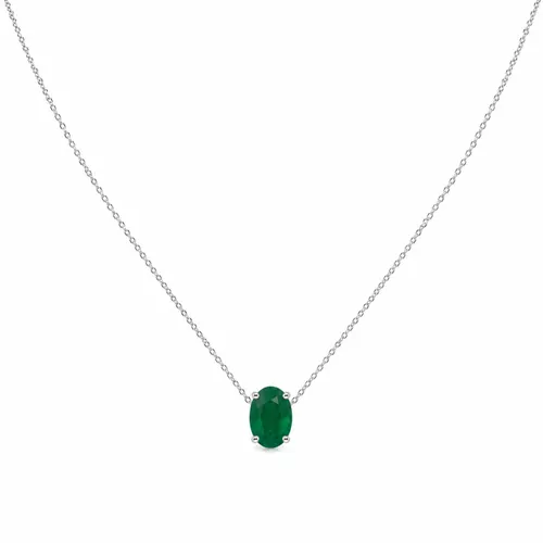 Colar 45 cm Elos Cadeado com Zircônia Esmeralda Oval 10 mm em Prata 925