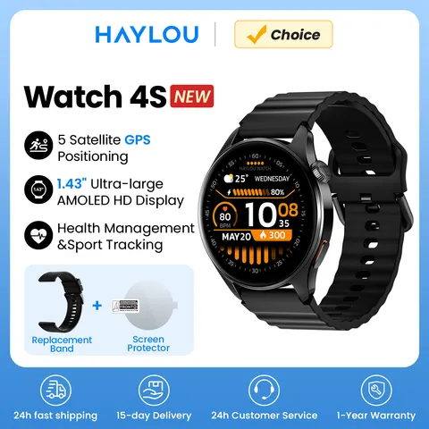 Relógio HAYLOU 4S(HF012) Smartwatch GPS 1.43” HD AMOLED com Posicionamento GPS por 5 Satélites e 120+ Modos de Treino