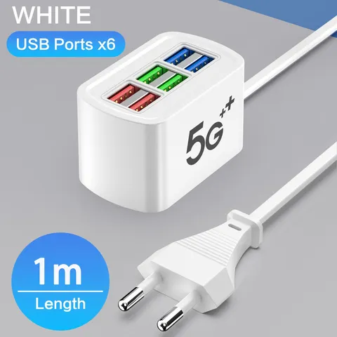 Carregador USB rápido 6 em 1 Power Strip Estação de carregamento de mesa Carregamento rápido 1m Cabo USB HUB Adaptador Tomada para iPhone 16 Home