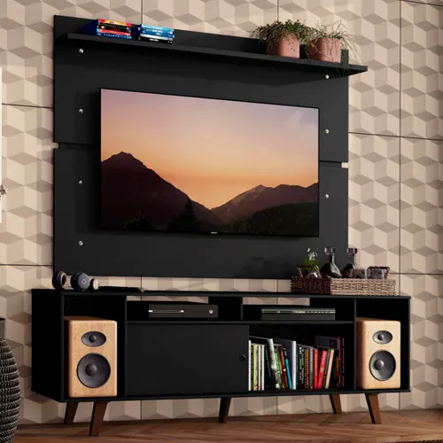 Rack Madesa Cancun com Pés e Painel para TV até 65 Polegadas Preto/Preto 8ND8