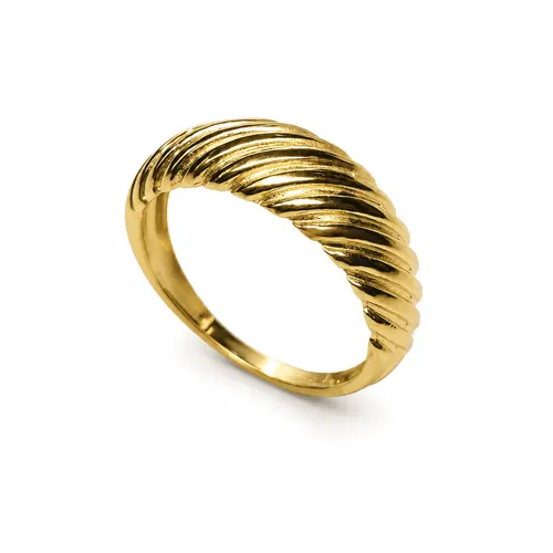 Anel Diagonal Liso com Zircônia 8 mm em Prata Banhada a Ouro