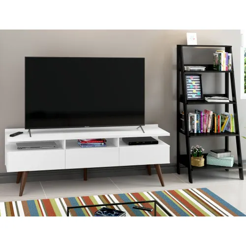 Rack para TV até 65 Polegadas Madesa Londres e Estante Escada Branco/Preto