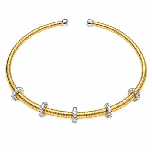 Bracelete Canelado Cravejado com Zircônias Banhado a Ouro em Prata
