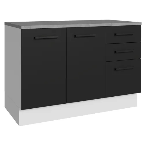 Balcão Cozinha 120 x 60 cm 2 Portas e 3 Gavetas (Com Tampo) Branco/Preto Agata Madesa