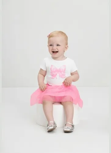 Conjunto Bebê com Blusa Borboleta e Saia Tule Branco