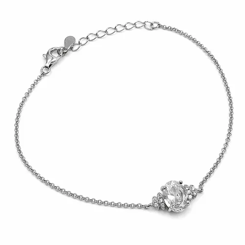 Pulseira 19 cm Prata Oval com Zircônias