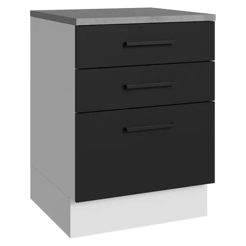 Balcão Madesa Agata 60 cm 3 Gavetas Branco/Preto