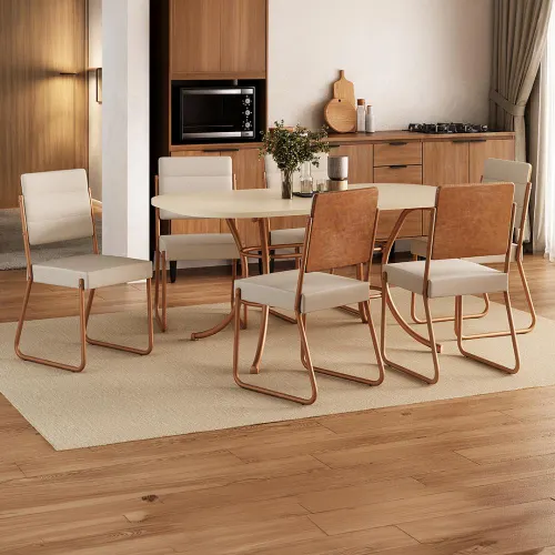Conjunto Sala de Jantar 6 Cadeiras Fenix Carraro Off Rose