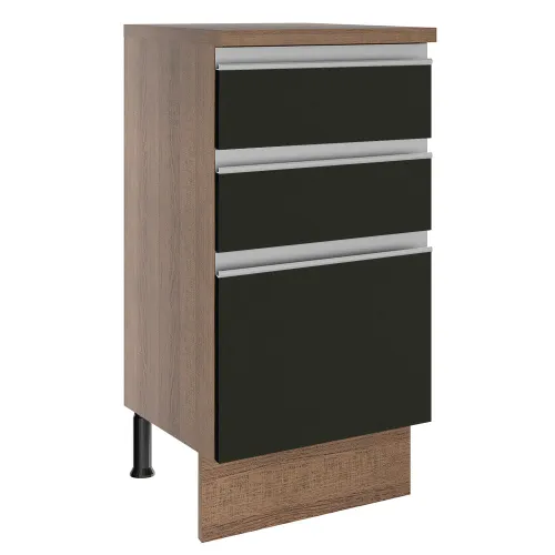 Balcão Madesa Glamy 40 cm 3 Gavetas Rustic/Preto