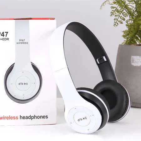 Fone de Ouvido Bluetooth sem Fio P47 Ajustável com Entrada Cartão SD e Cabo Auxiliar