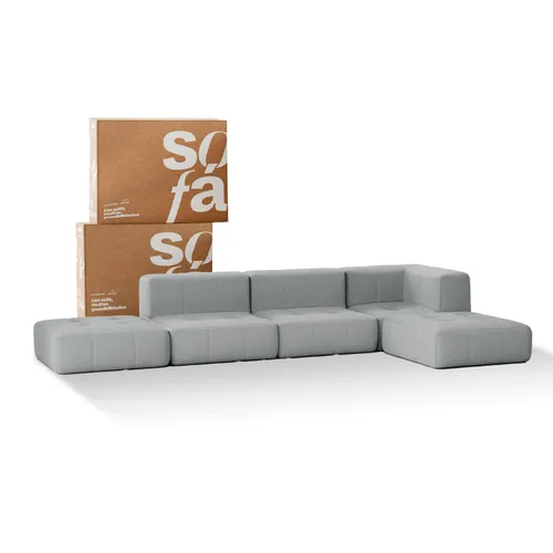 Sofá na Caixa modular 3 lugares em Boucle - 1 Braço com 2 Chaises - Cinza
