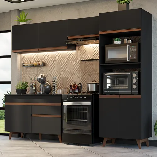 Armário de Cozinha Completa 260cm Preto Reims Madesa 09