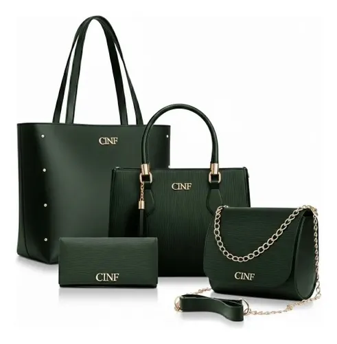 Kit Bolsas Feminina Sacola Transversal Tira Colo Carteira Cor Verde Militar