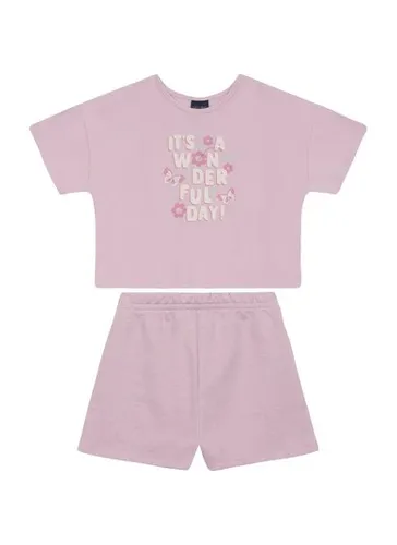 Conjunto Infantil com Blusa Cropped Wonderful Day e Short (Roxo) Guloseima