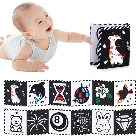 Livros de pano sensorial animal para bebês de 0 a 36 meses, brinquedo montessori de alto contraste, brinquedos para berço recém-nascido