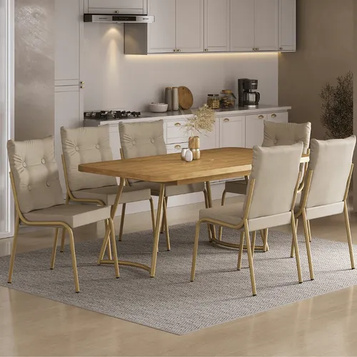 Conjunto Sala de Jantar 6 Cadeiras Dallas Carraro Dourado