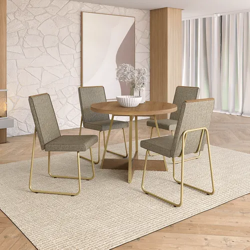 Conjunto Sala de Jantar 4 Cadeiras Rebeca Carraro Carvalho Dourado