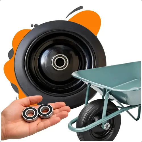 Roda Maciça Carrinho de Mão Carga Carriola Plataforma Anti Furo Não Fura Completa Montada Pneu Sólido sem Câmara Eixo 1 Polegada Aro 8 Rolamento Esfera Blindado Profissional Construção Pedreiro Obra
