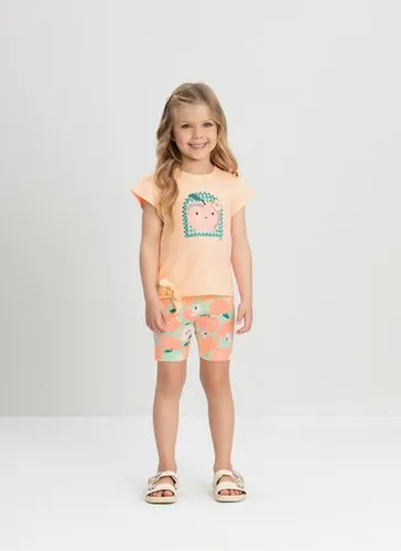 Conjunto Infantil com Blusa e Bermuda Ciclista em Cotton Rosa Claro