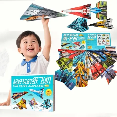 36 pçs diy crianças origami avião pai-filho brinquedo artesanal colorido avião brinquedo educativo habilidade prática brinquedo de quebra-cabeça