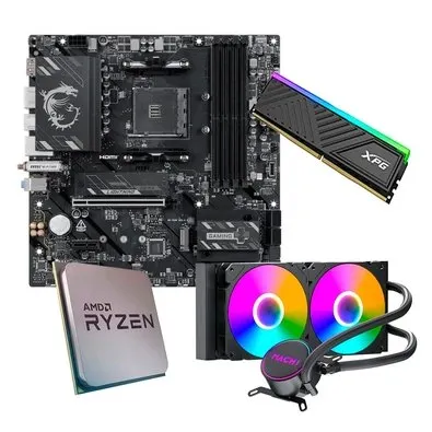 Placa-Mãe MSI B550M Gaming Plus WiFi6E + Ryzen 7 5700X + Water Cooler MACH1 Logic 240mm + Memória XPG Spectrix 8GB