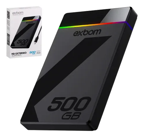 HD Externo Exbom 500GB 2.5'' USB 3.1 Tipo-C Slim para PC e Consoles