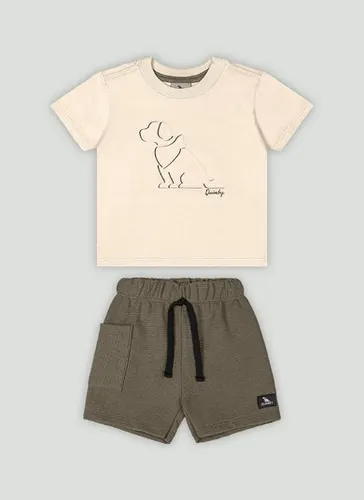 Conjunto Bebê Menino Camiseta Estampada e Bermuda Bege