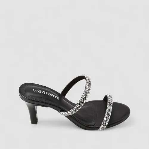 Tamanco Feminino Via Marte Tiras Strass Preto