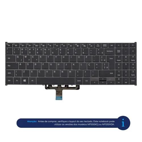 Teclado para Notebook Samsung Book NP550XCJ ABNT2 Preto
