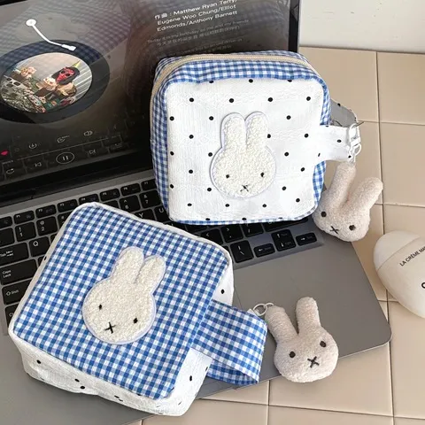 Bolsa menstrual fofa de coelho Miffy, bolsa de maquiagem compacta portátil, bolsa de armazenamento pequena para viagem, bolsa de armazenamento de artigos diversos