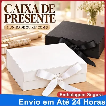 Caixa Presente Rígida Dobrável Magnético Fita de Cetim, Kit 1 /3 Unidades-3 Tamanhos