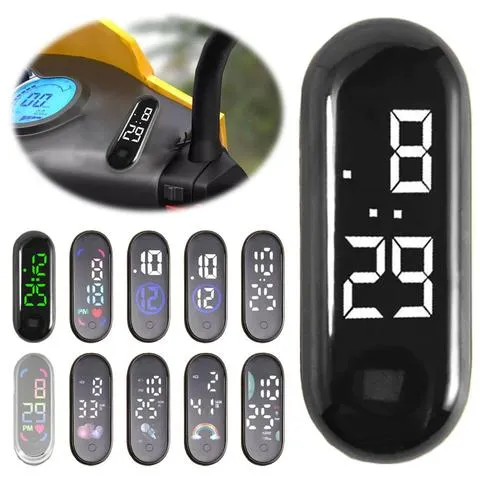 Relógio Digital para Carro com Adesivos Personalizados, Relógio LCD Mini Eletrônico com Luz de Fundo, Acessório Digital para Carro