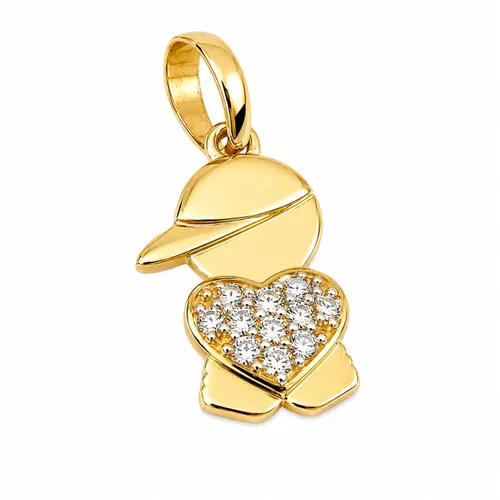 Pingente Menino Coração com 11 Diamantes 1 cm em Ouro 18K
