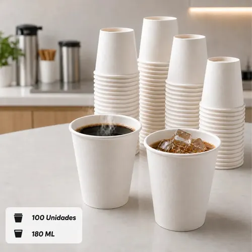 Copo Papel 180ml Descartável Biodegradável Branco 100un Café Bebidas Quentes Resistente Térmico Ecológico