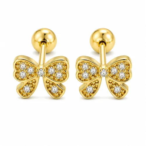 Brinco Laço 5 mm com Zircônia em Ouro 18K
