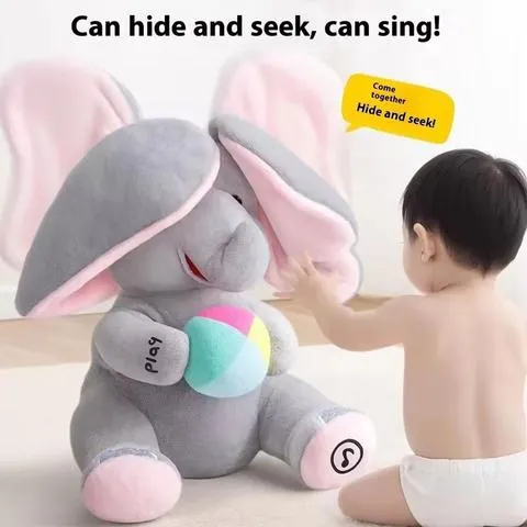 Brinquedo de pelúcia elefante esconde-esconde, brinquedo musical interativo para bebês, para acalmar crianças, brinquedos para treinamento de coordenação motora, presente para crianças