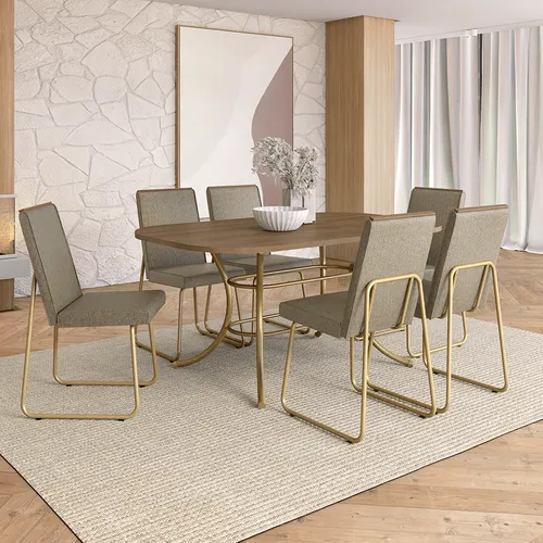 Conjunto de Sala de Jantar 6 Cadeiras Solare Carraro Noce Dourado