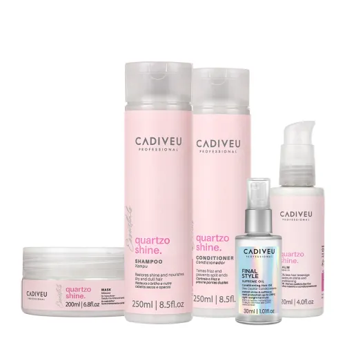 Kit Tratamento Capilar Cadiveu Quartzo Shine Home Care 5 Produtos 250ml 200ml 120ml 110ml