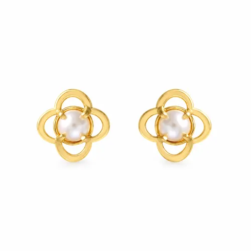 Brinco Infantil Trevo em Ouro 18k com Pérola