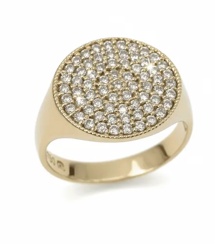 Anel Redondo com Zircônias em Ouro 18K