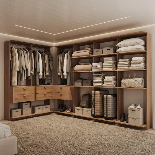 Guarda-Roupas Closet Modulado Alasca 360cm 6 Peças com 6 Gavetas e Cabideiros Freijó Carraro