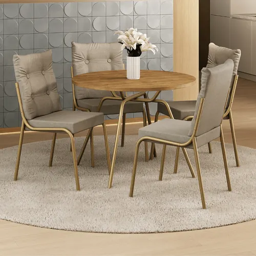 Conjunto Sala de Jantar 4 Cadeiras Lisboa Carraro Dourado