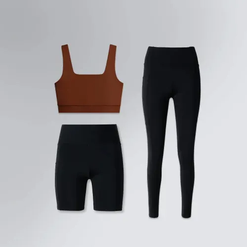 Conjunto Fitness Feminino Legging, Top e Short Médio