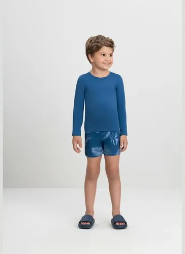 Conjunto Infantil com Camiseta FPS+50 e Sunga Boxer (Azul) Quimby