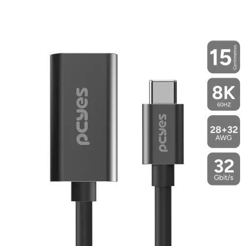 Cabo PCYES USB-C para HDMI 2.1 8K 60Hz 4K 144Hz 15cm PUCF-15-2.1