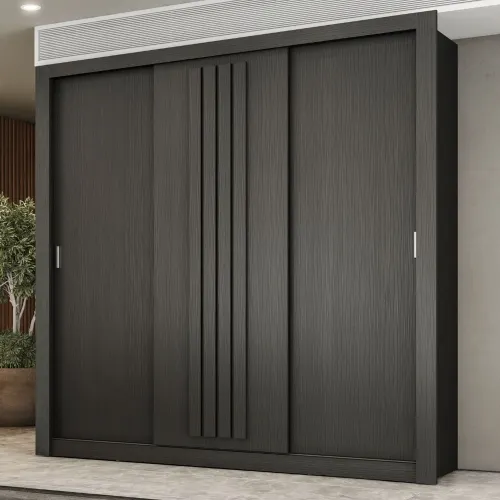 Guarda Roupa Casal 3 Portas Doha 2 Gavetas Carraro Ripado Preto Touch